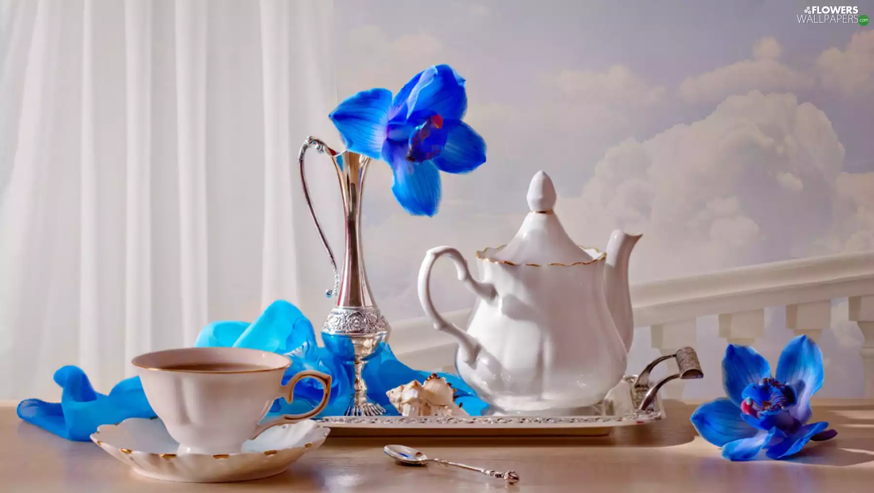 Blue, Orchidee, cup, jug, china