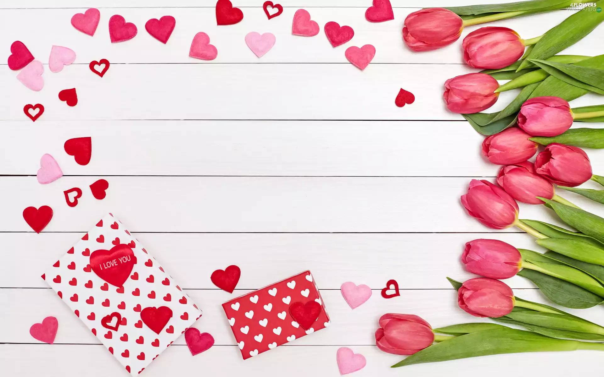 hearts, boarding, Tulips, Pink, Flowers