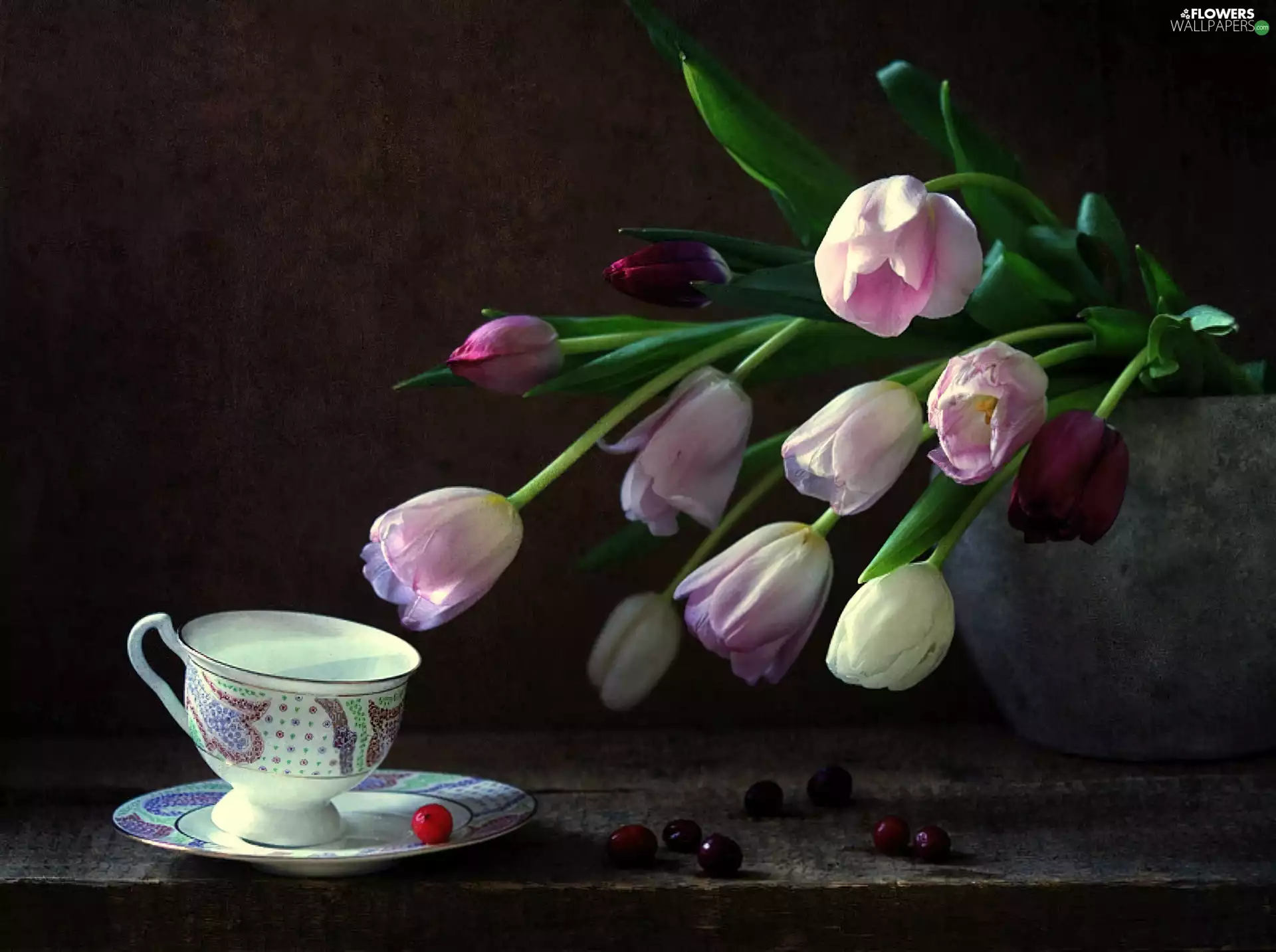 cup, Tulips, Vase