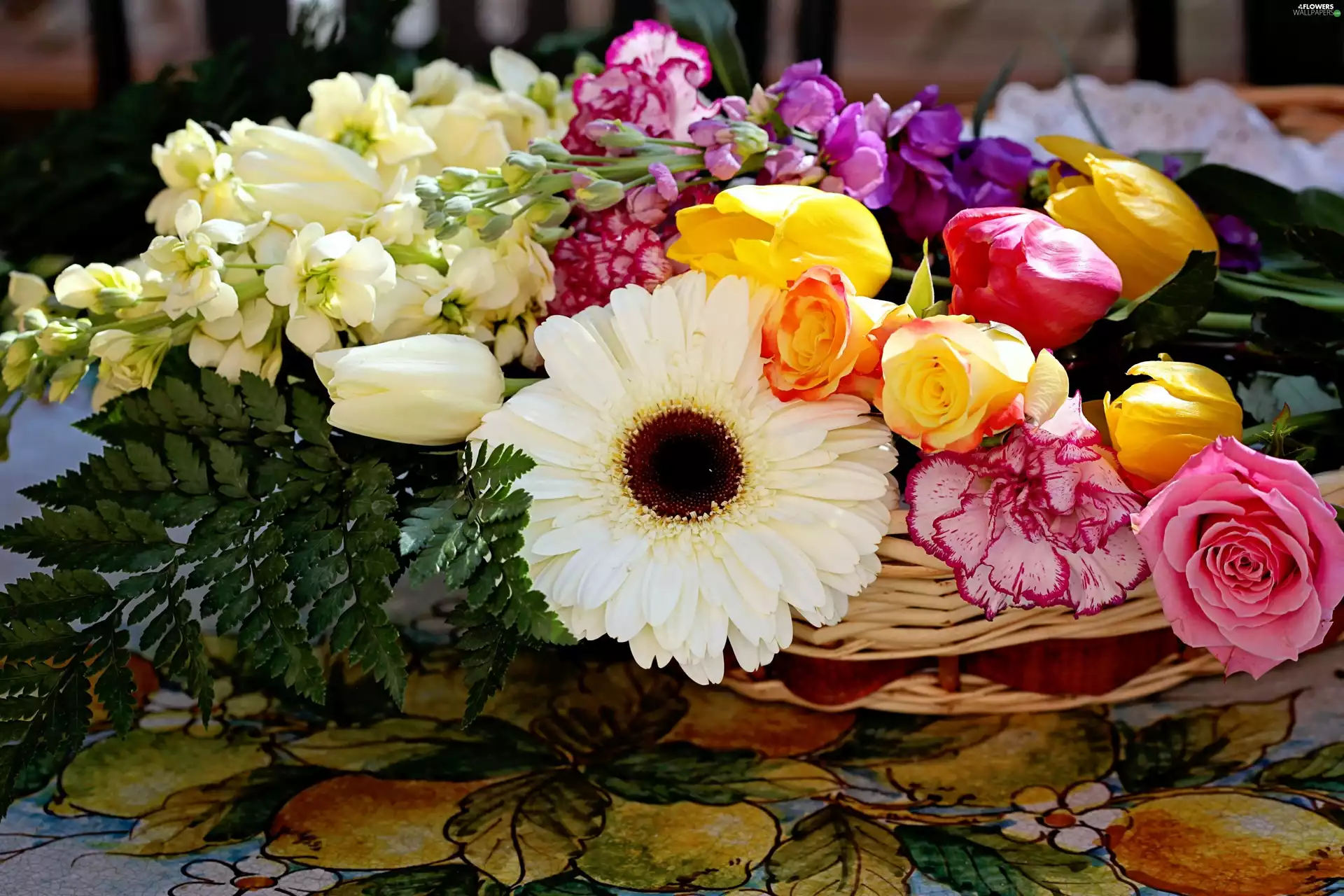 bouquet, Diverse, flowers, Colorful