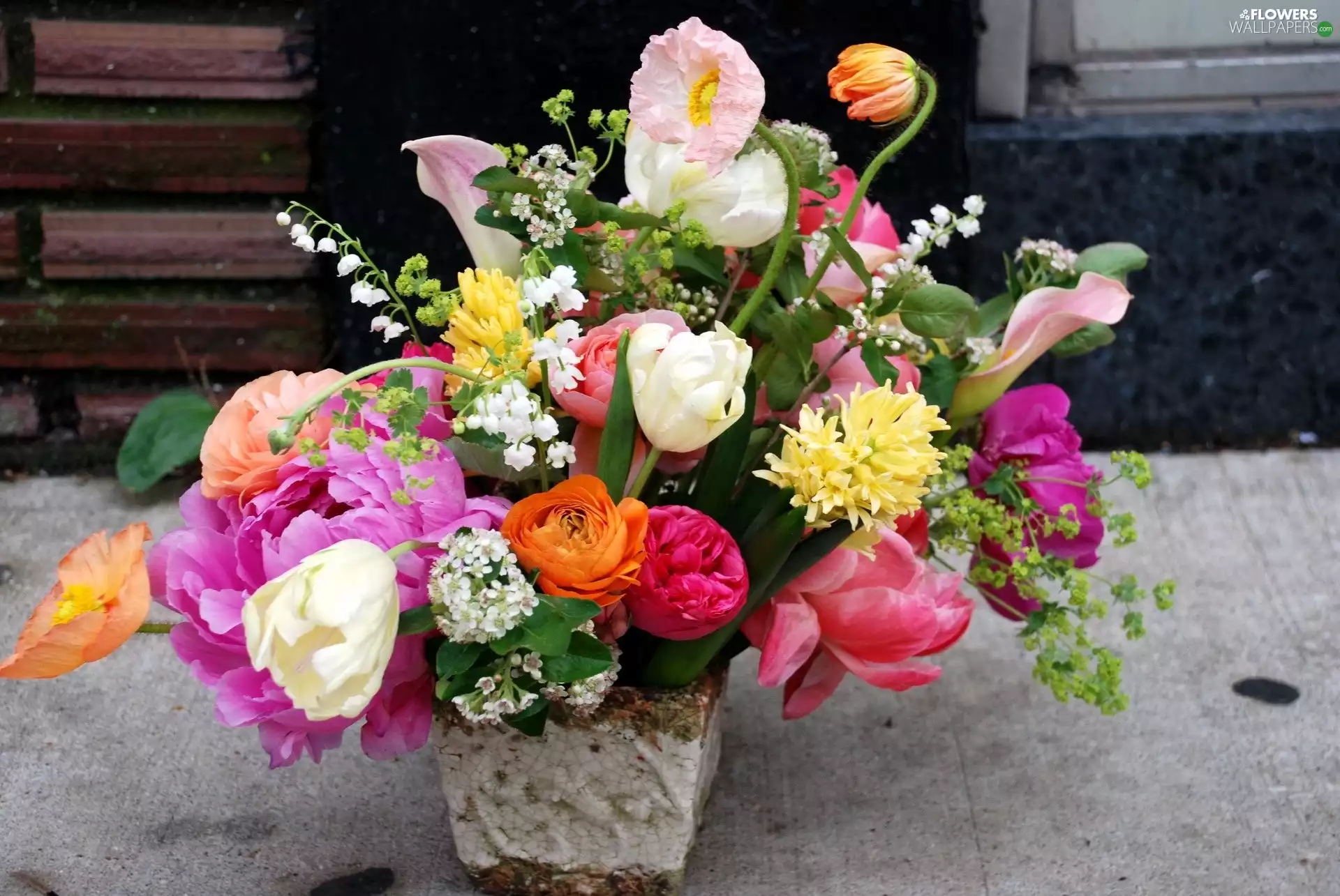 flowers, pot, bouquet