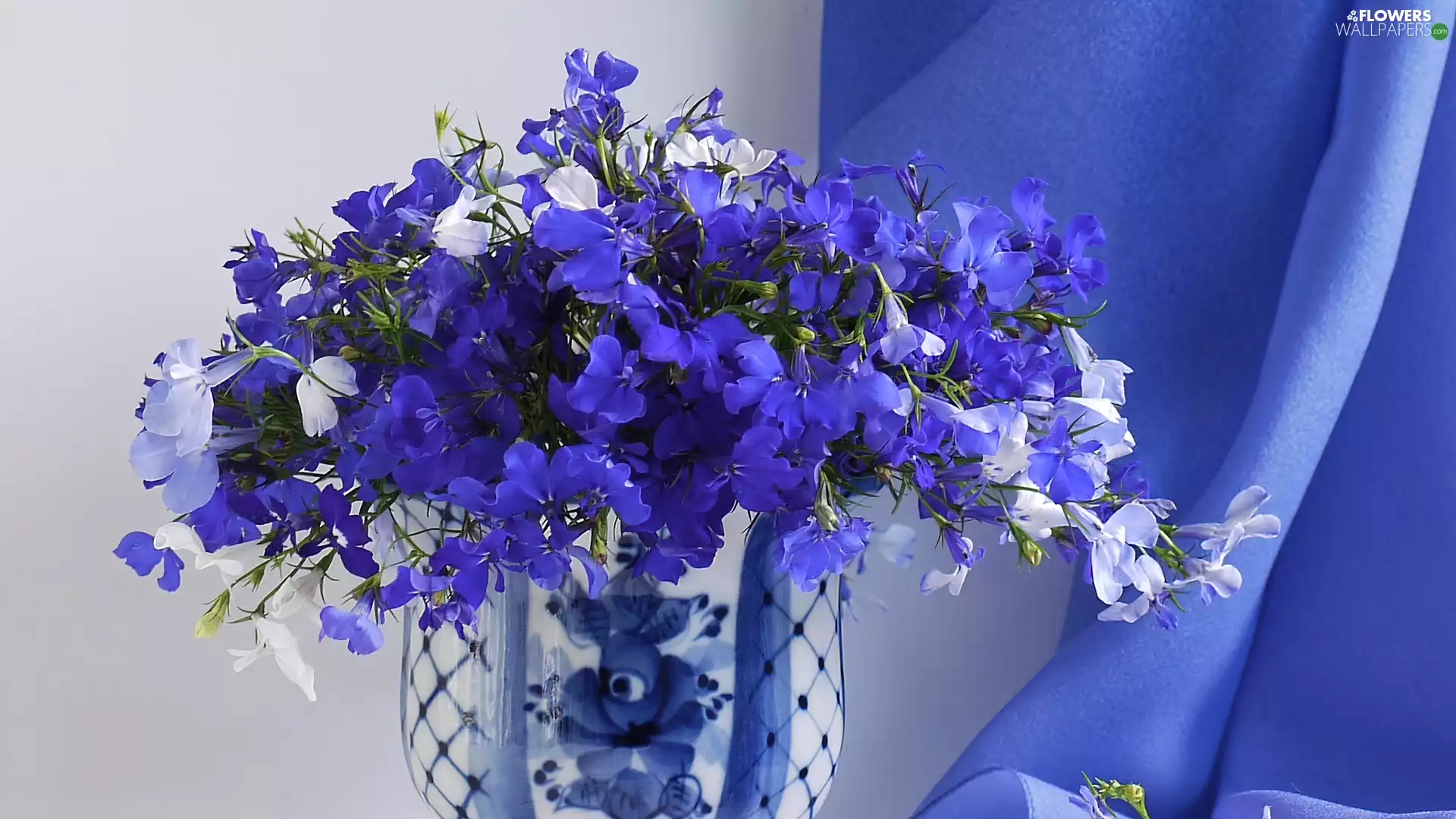 Vase, Blue, flowers, bouquet
