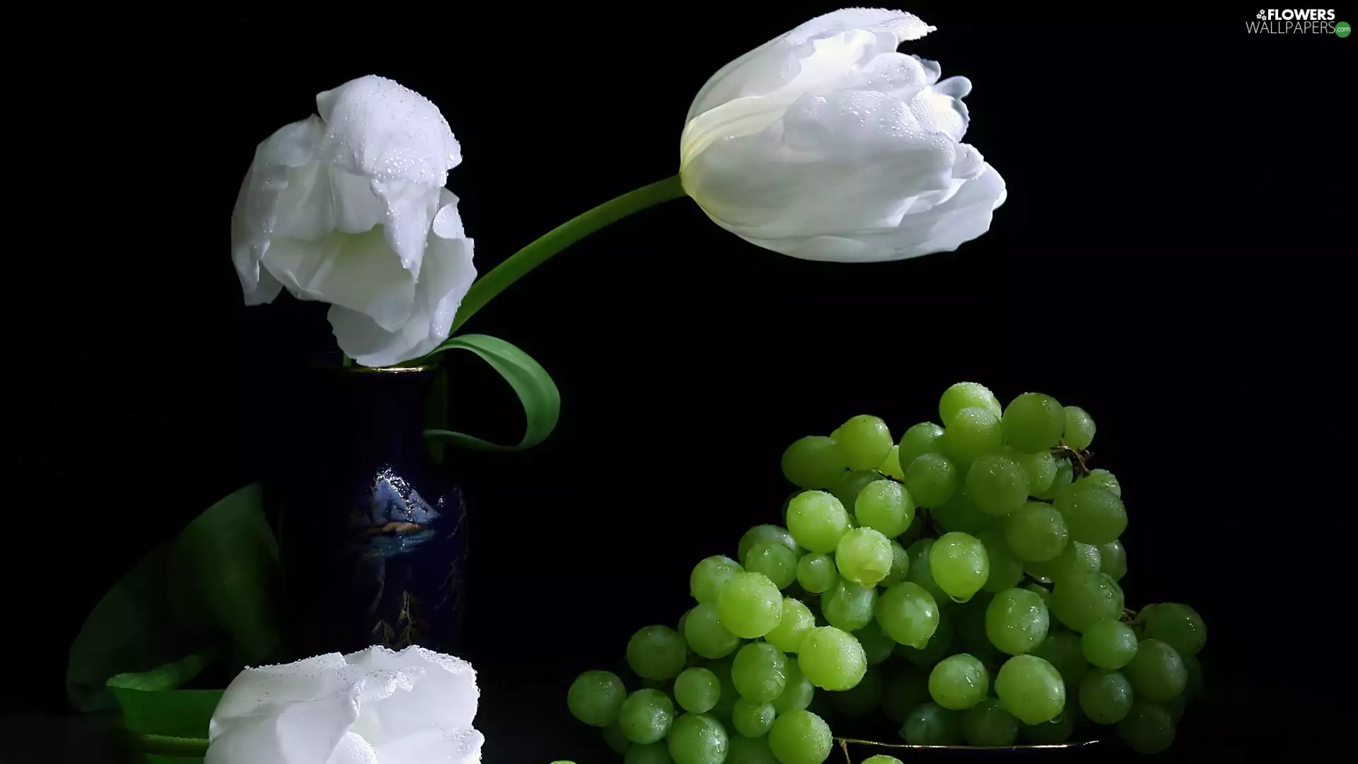 White, green ones, Grapes, Tulips