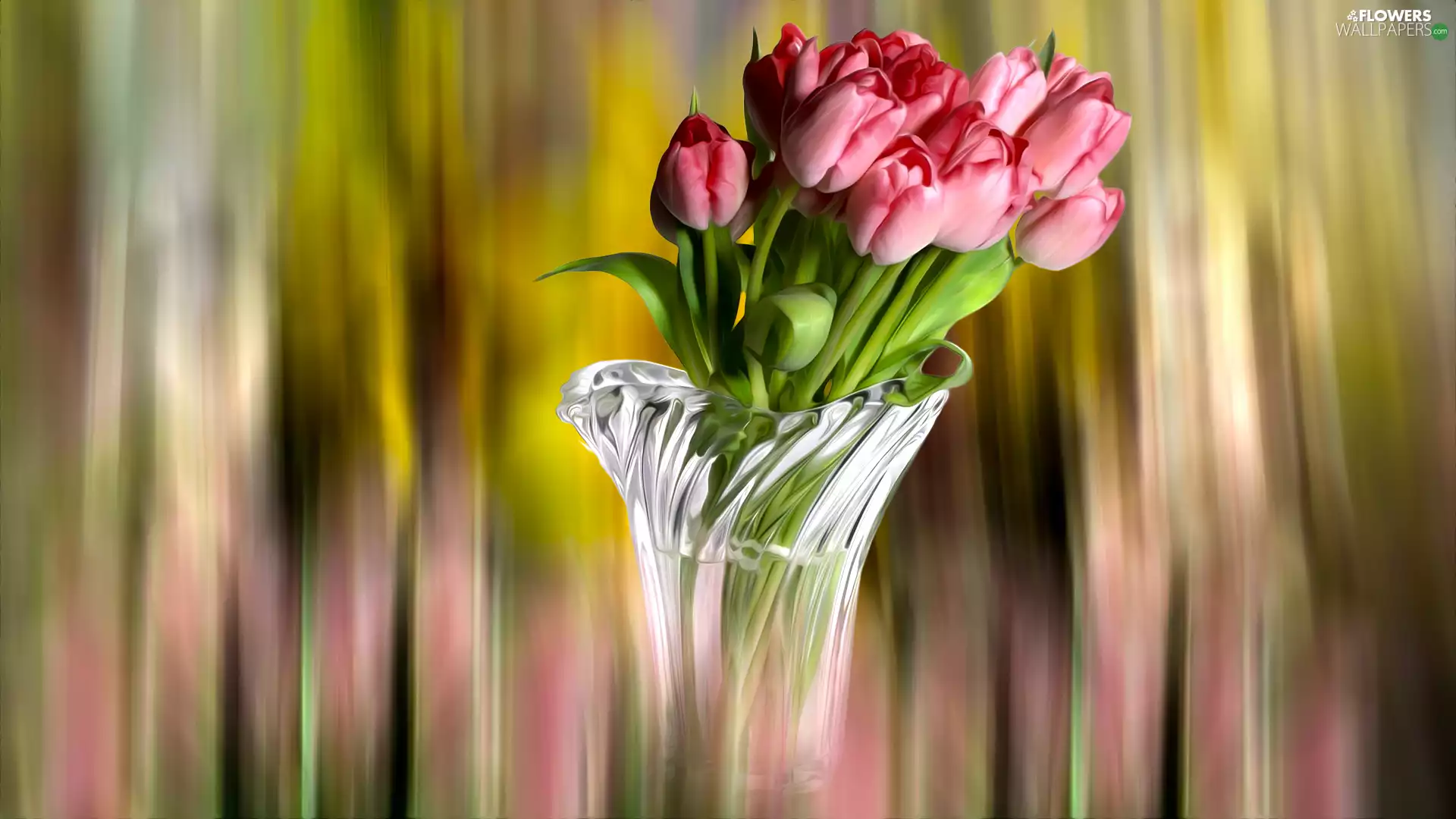 Vase, graphics, Tulips, bouquet, Flowers
