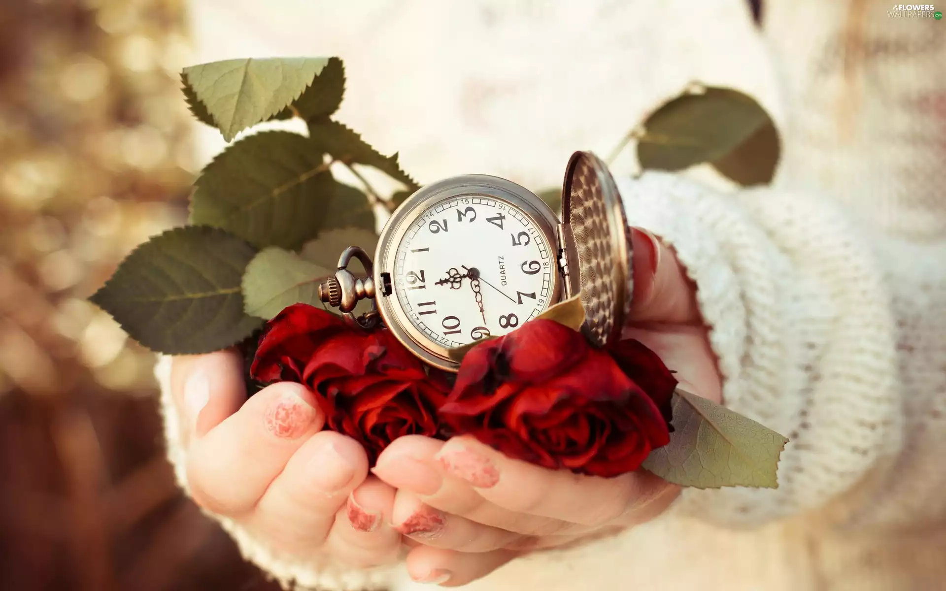 Watch, Red, Hands, Womens, ##, roses