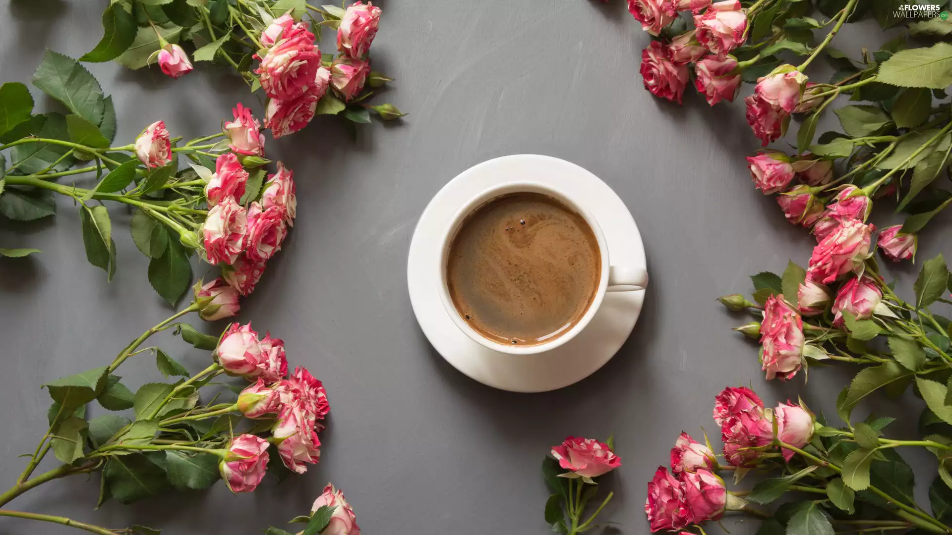 Flowers, cup, coffee, roses