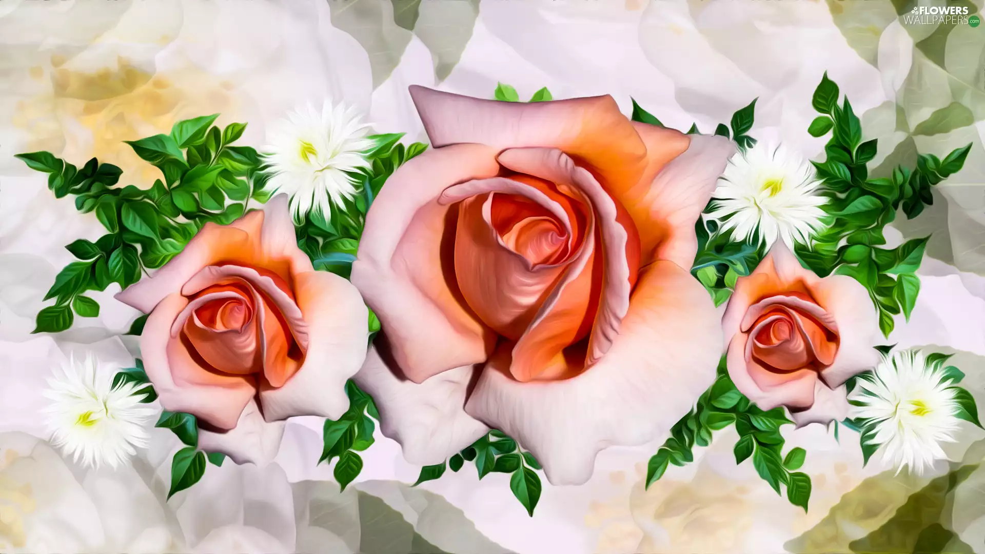Flowers, roses, graphics, Three