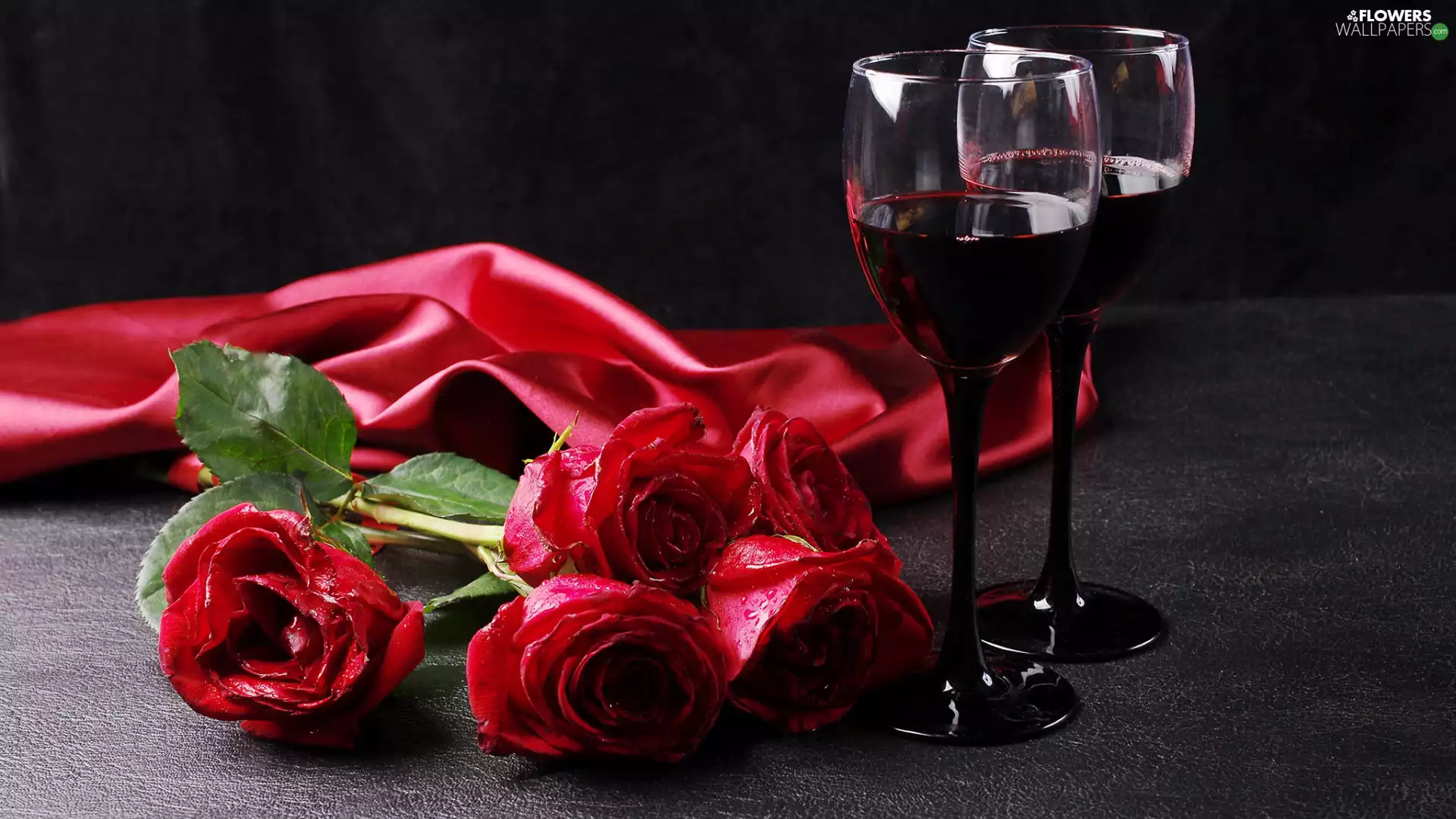 glasses, Wine, roses, Two cars, Red