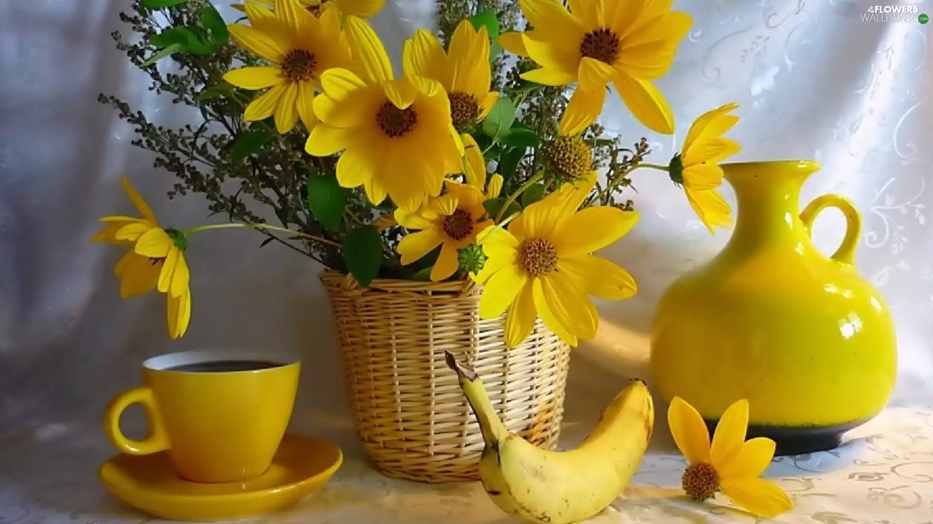 Yellow, Flowers, china, basket, Yellow Honda