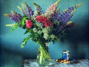 bowl, Flowers, lupine