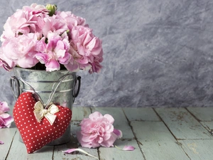 Flowers, Bucket, Heart, Clove Pink