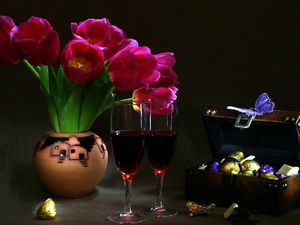 Chocolates, Tulips, Wine