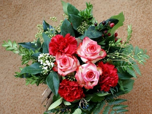 bouquet, roses, cloves, flowers
