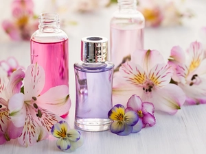 Alstroemeria, composition, Bottles, Flowers, perfume