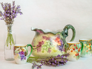 cups, lavender, painted, jug, composition