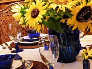 bouquet, Table, service, sunflowers