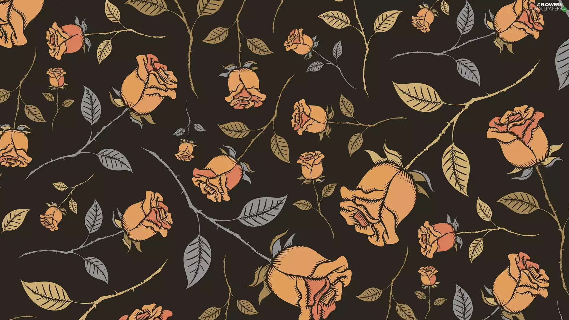 roses, Flowers, background, 2D Graphics, dark, Yellow