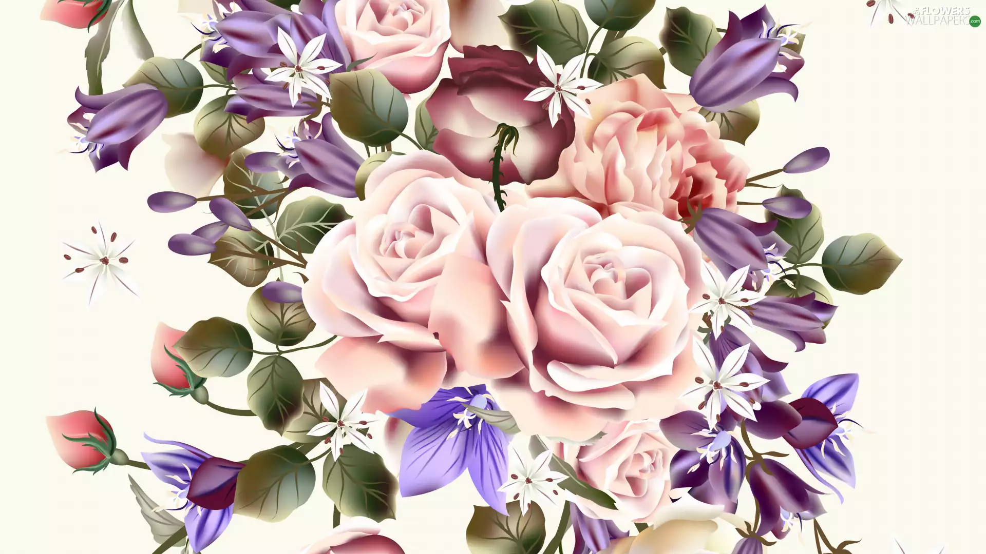 Flowers, 2D, white background, roses