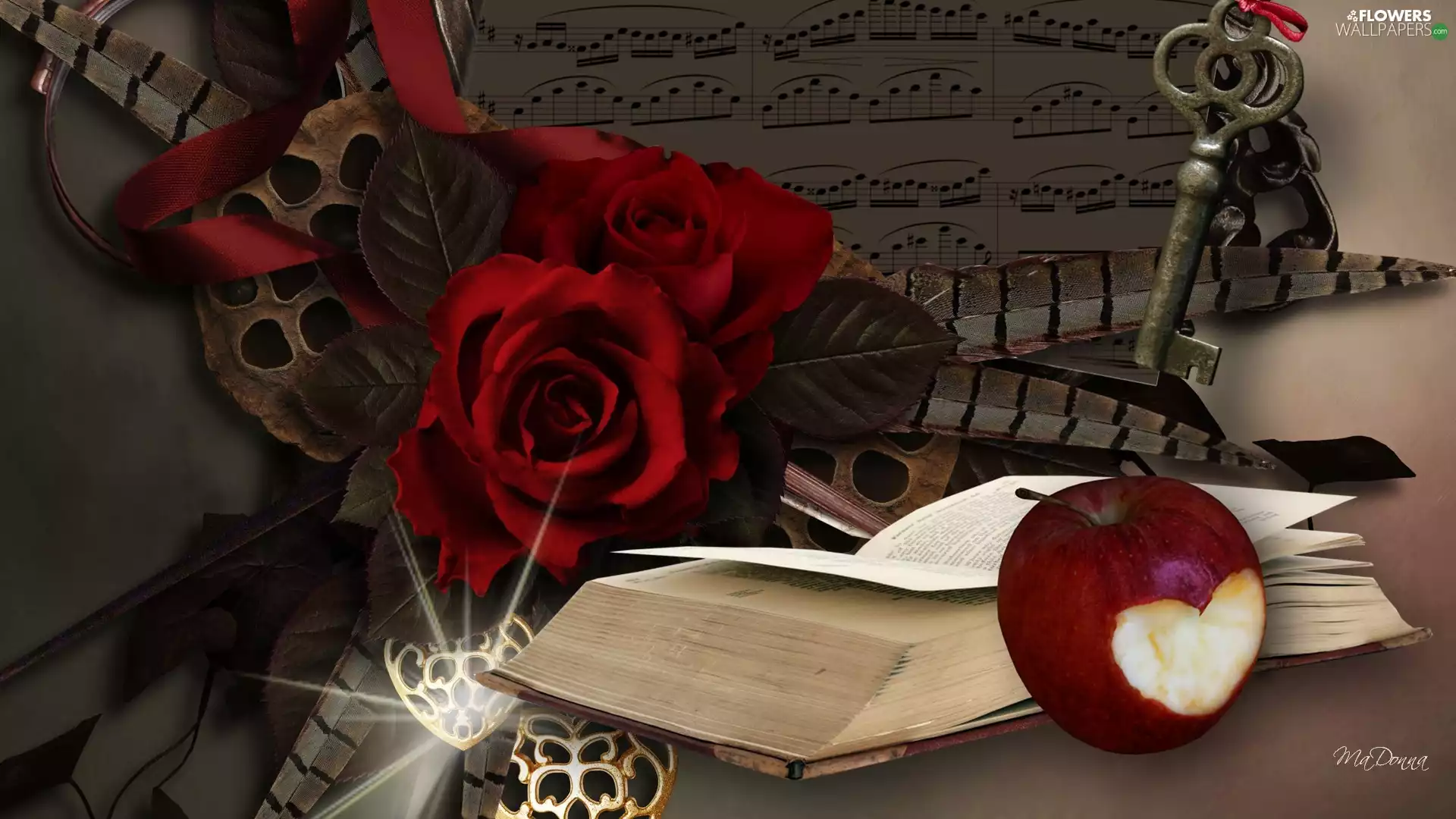 Apple, roses, Book