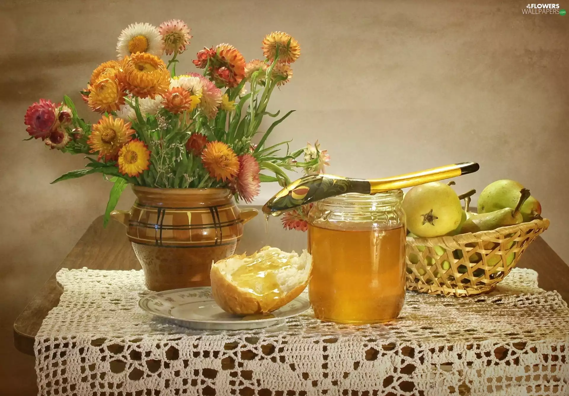 Honey, Apples, Flowers, bouquet, dried