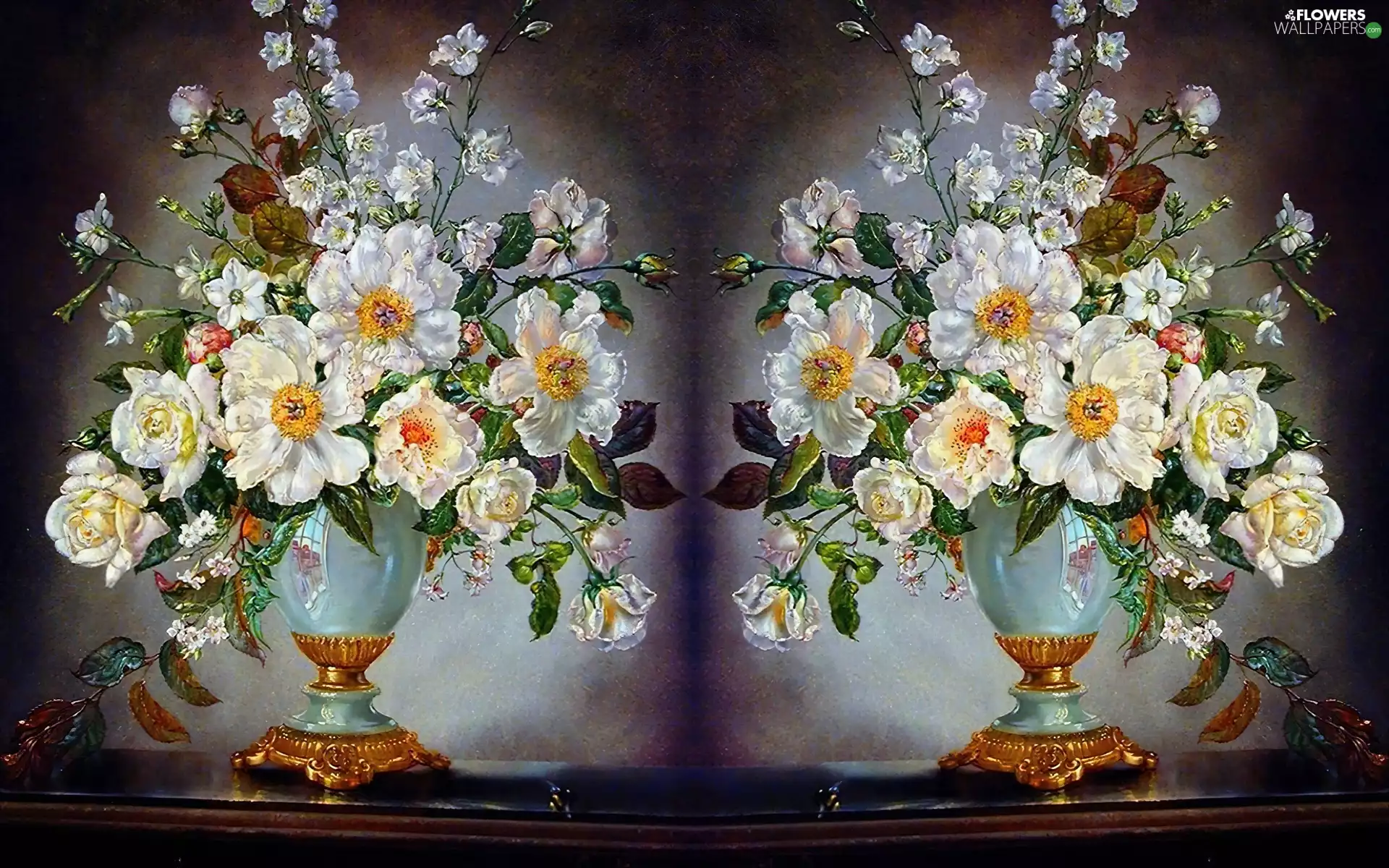 background, Art, flowers, Grey, Bouquets