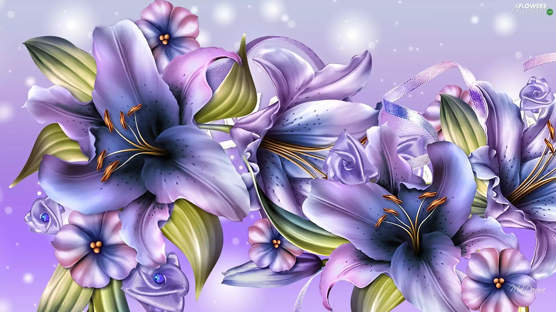 Art, lavender, lilies
