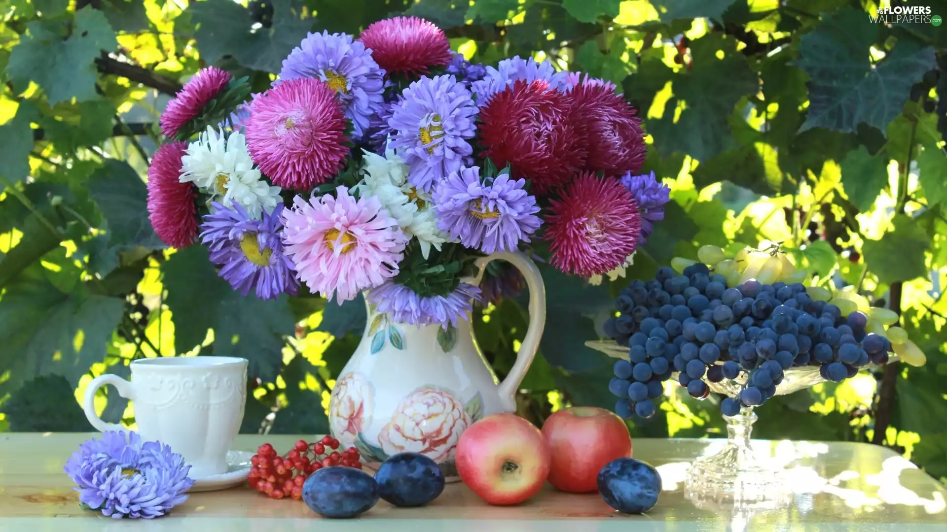 bouquet, apples, Grapes, Astra
