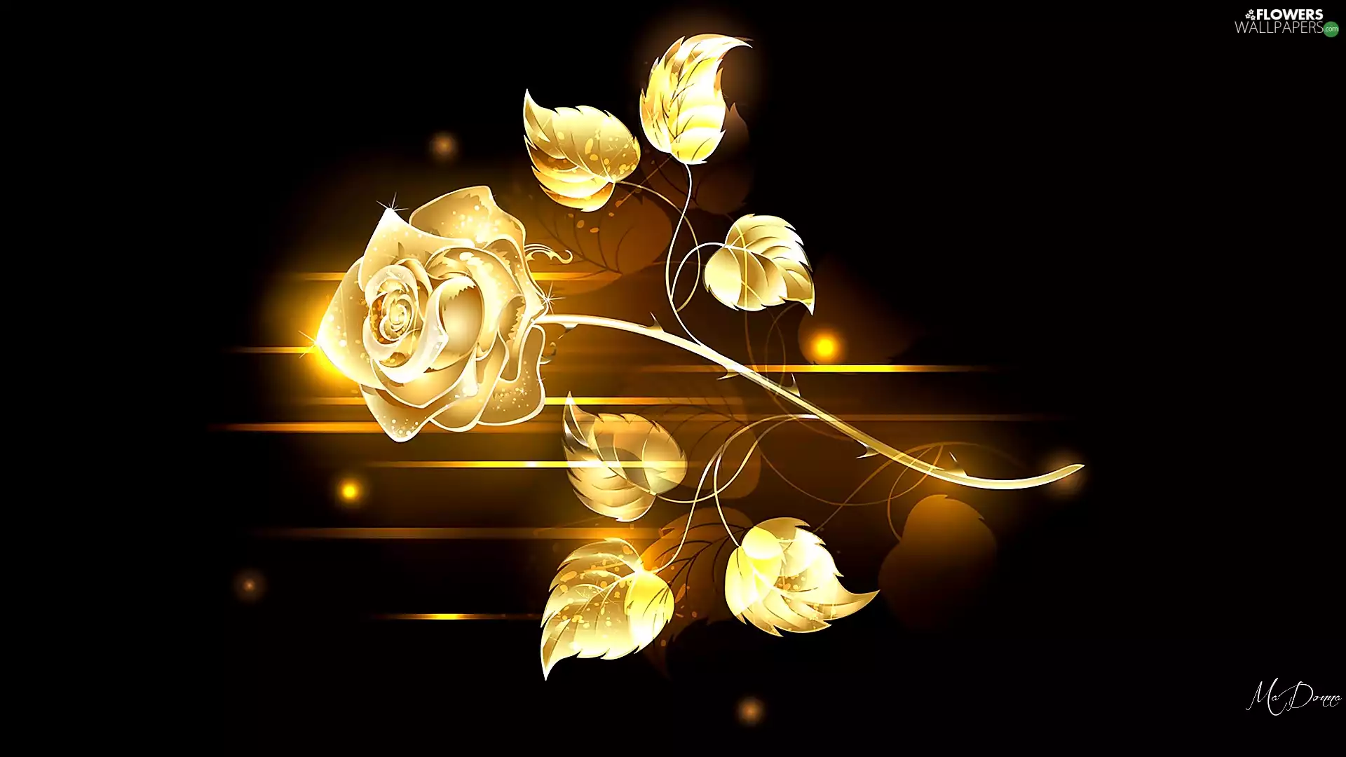 Black, background, Golden automobile, rose, 2D Graphics