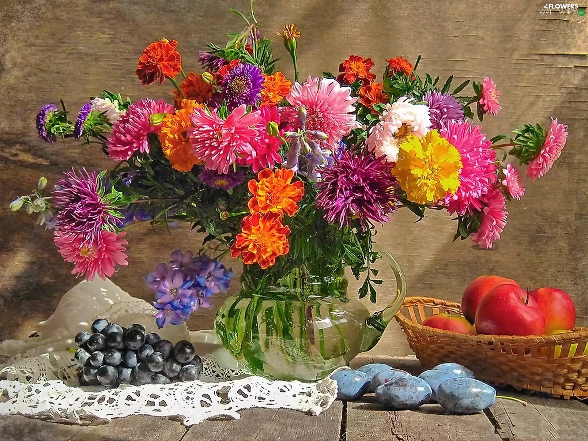 bouquet, flowers, Fruits, autumn