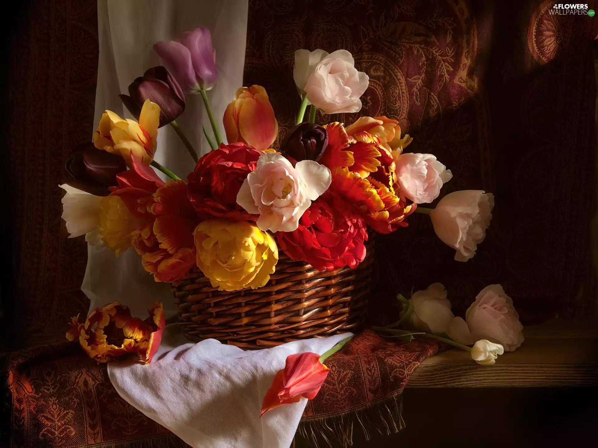 basket, Tulips, bouquet