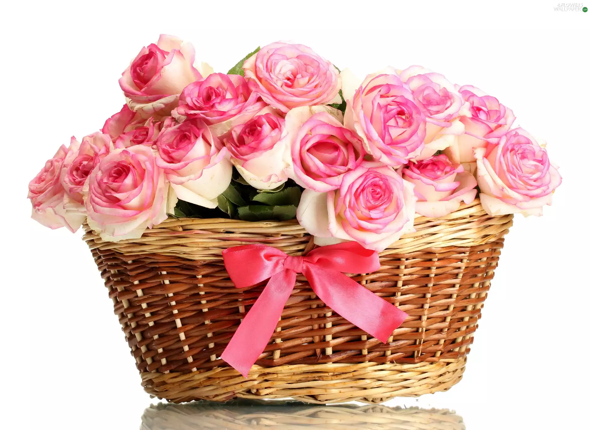 Pink, wicker, basket, roses