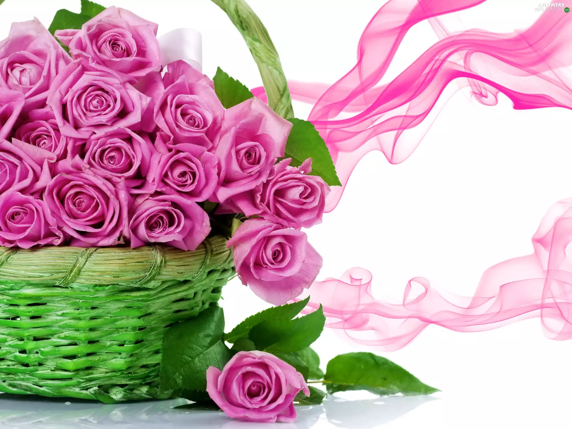 basket, Pink, roses