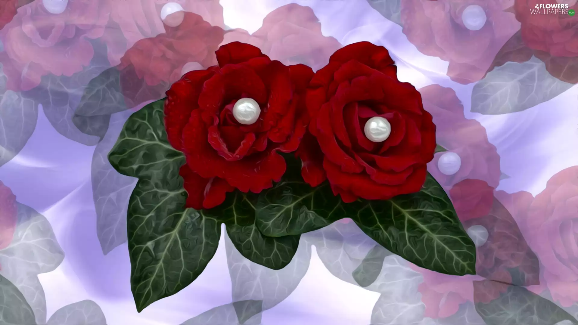 leaves, beads, Flowers, roses, graphics