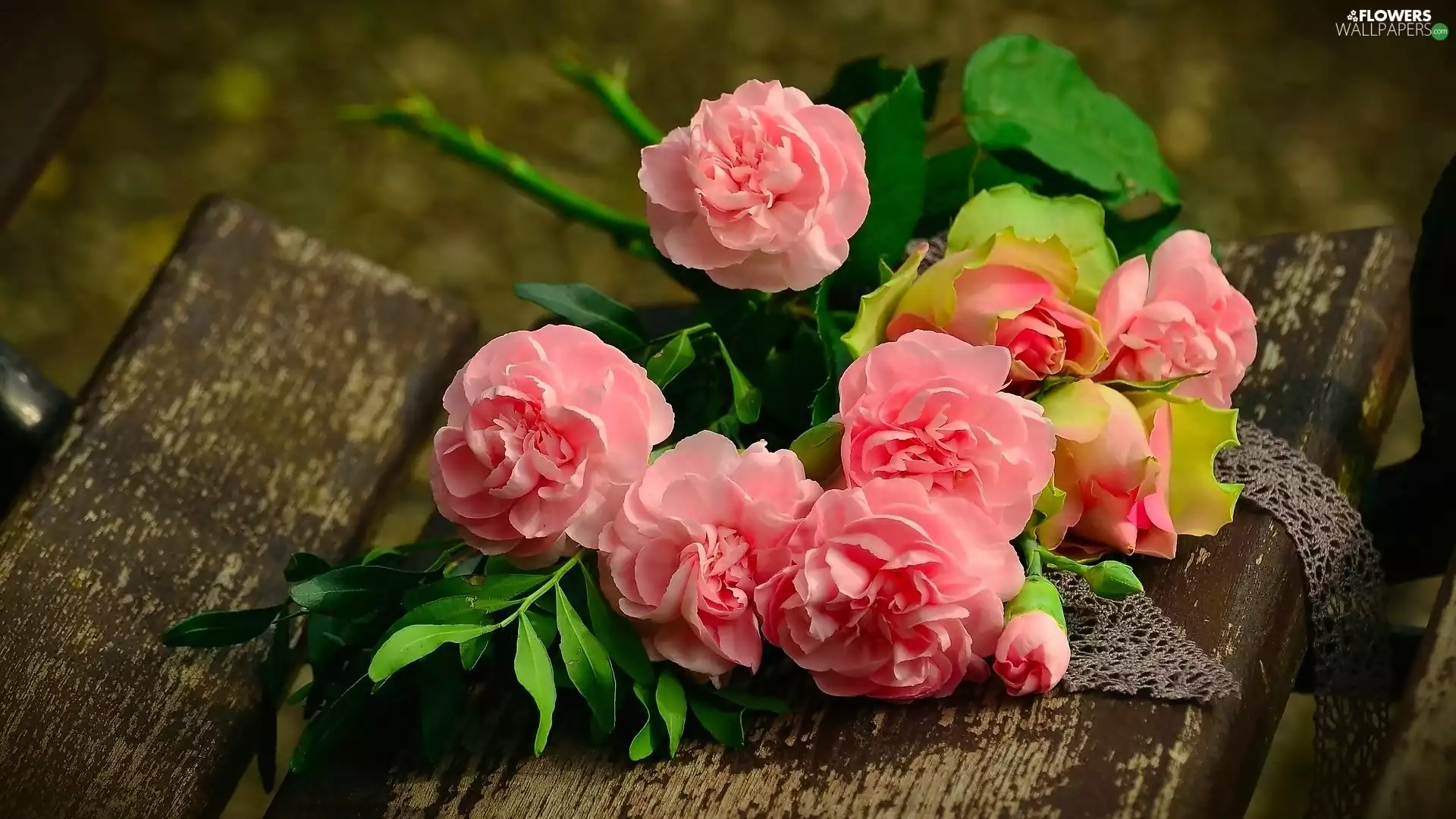 cloves, Bench, pink, rouge, bouquet