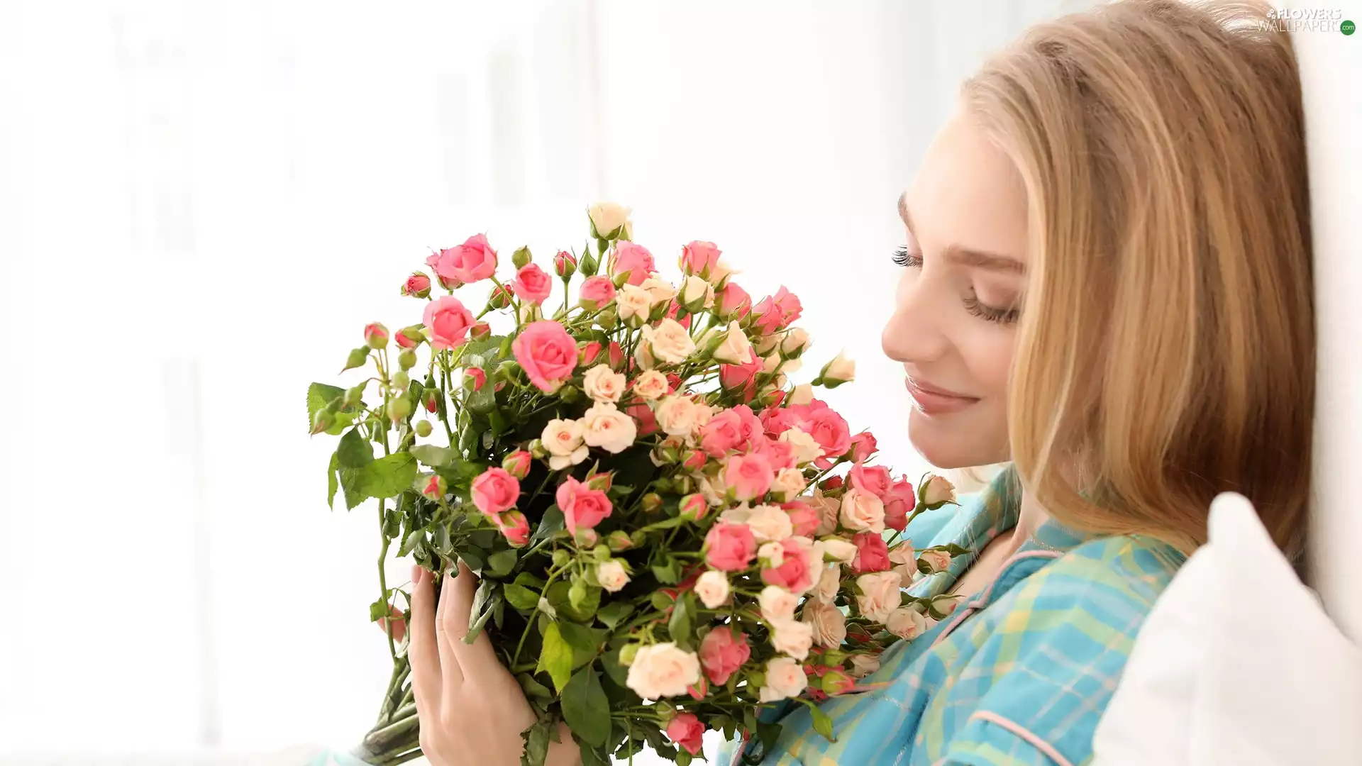 Women, bouquet, roses, Blonde