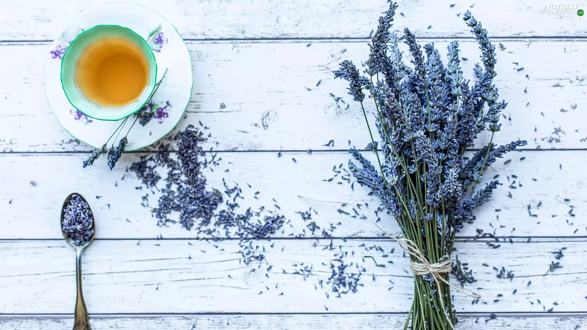 teaspoon, tea, lavender, boarding, bouquet, cup