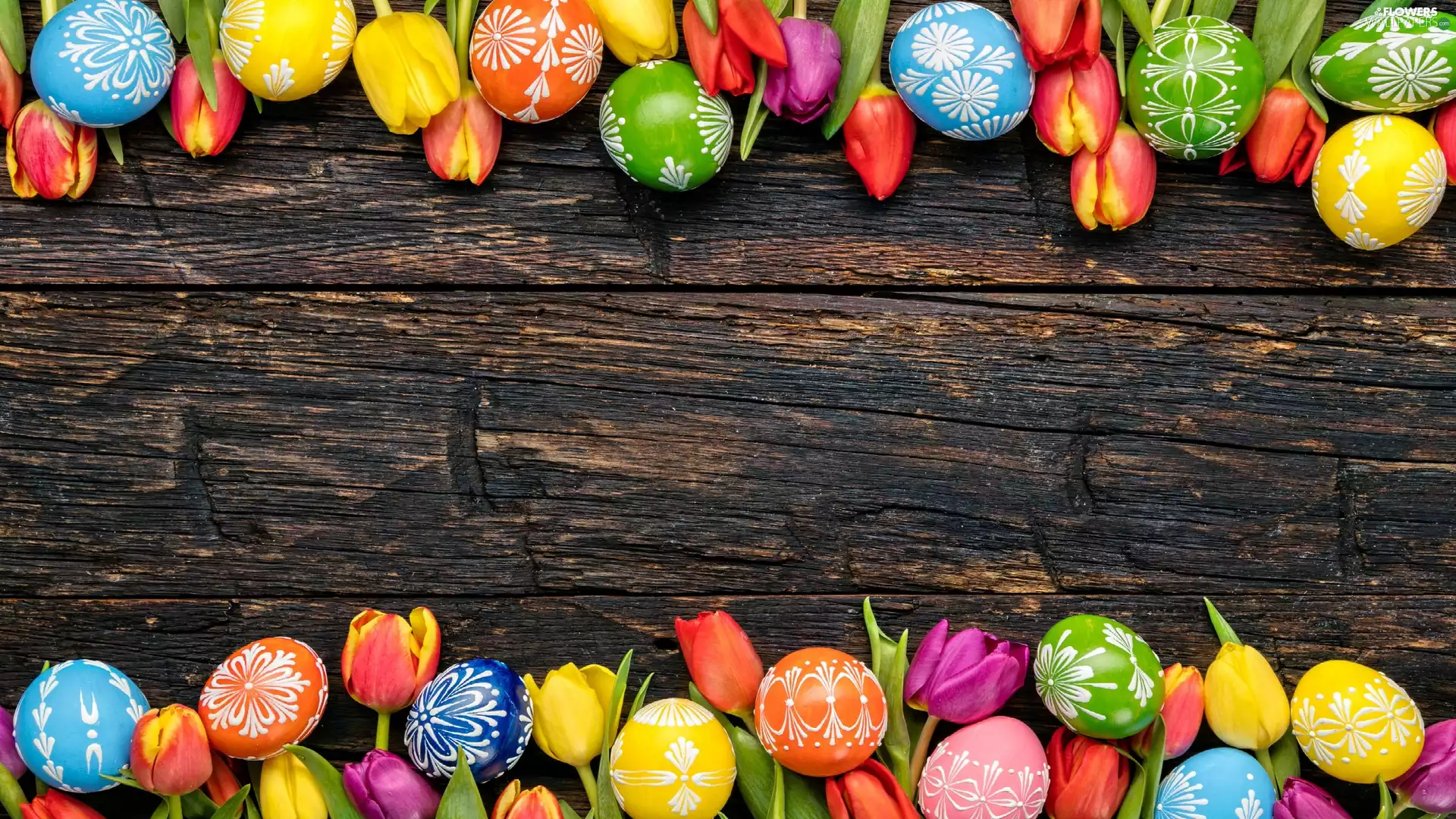 Tulips, boarding, Easter, eggs, composition