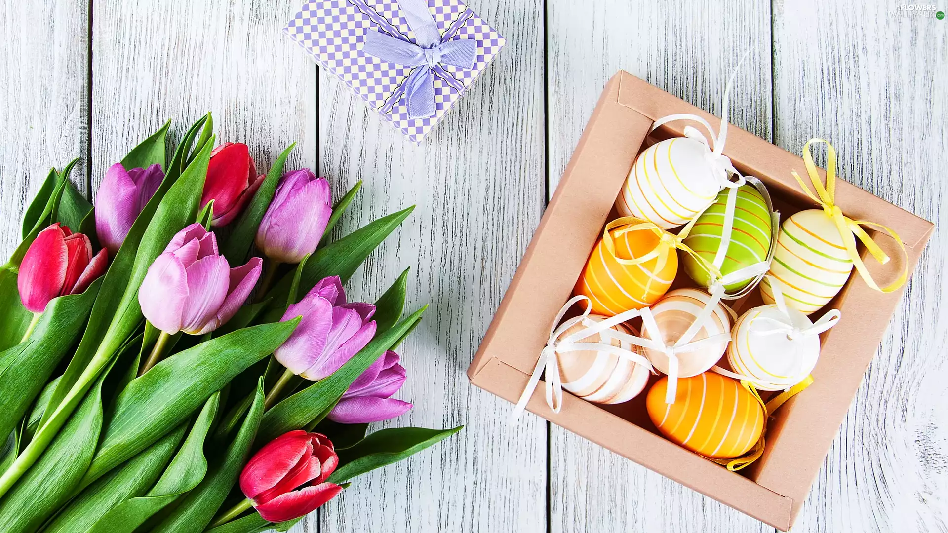 Box, Easter, Tulips, boarding, Present, eggs