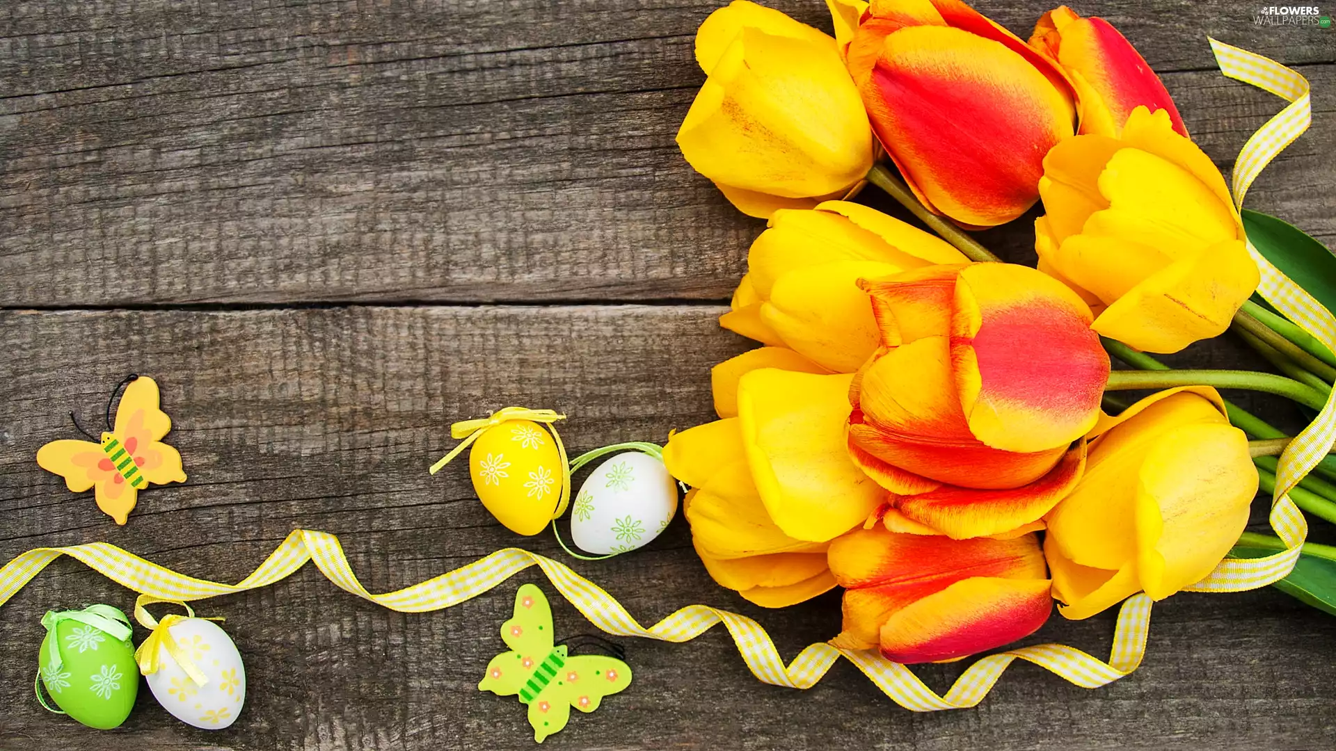 ribbon, Easter, Tulips, boarding, butterflies, eggs