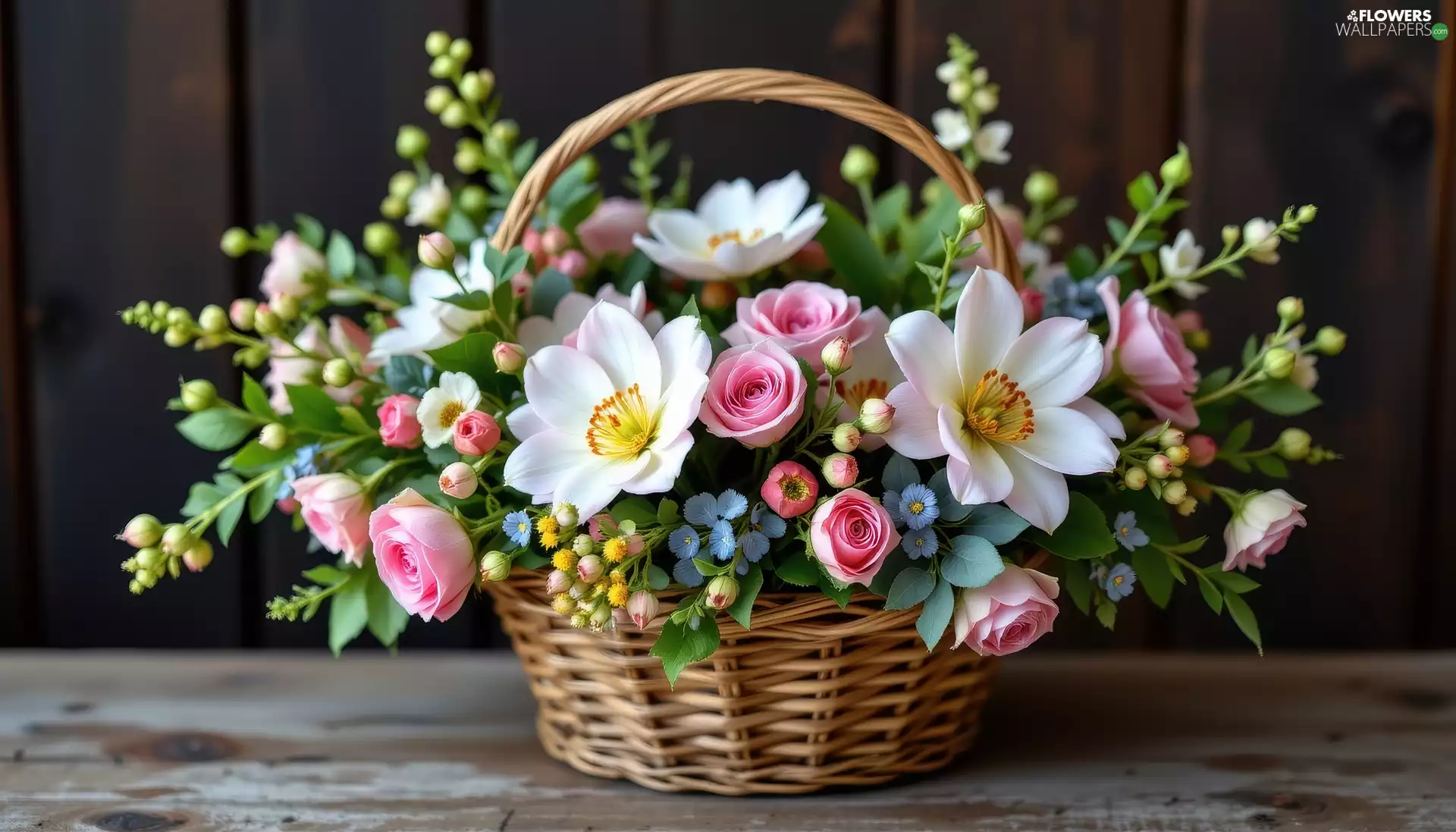 bouquet, color, basket, boarding, wicker, Flowers