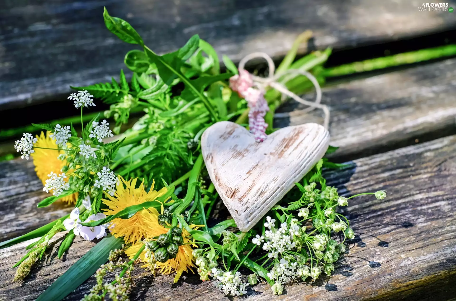 bouquet, wood, flowers, boarding, wild, Heart