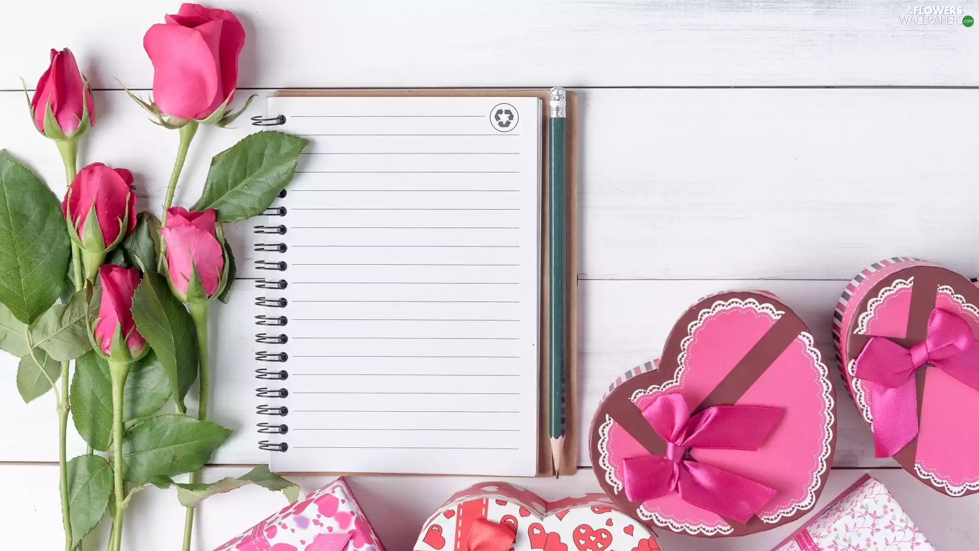 pencil, roses, heart, boarding, Boxes, note-book