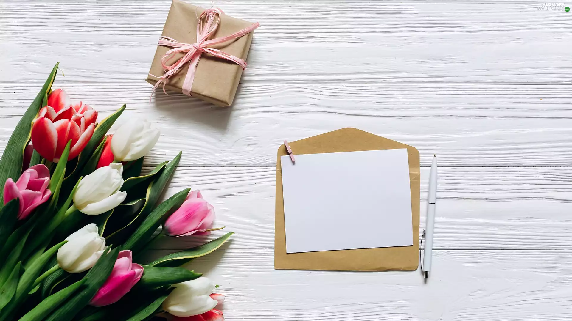 pen, boarding, Present, letter, Tulips