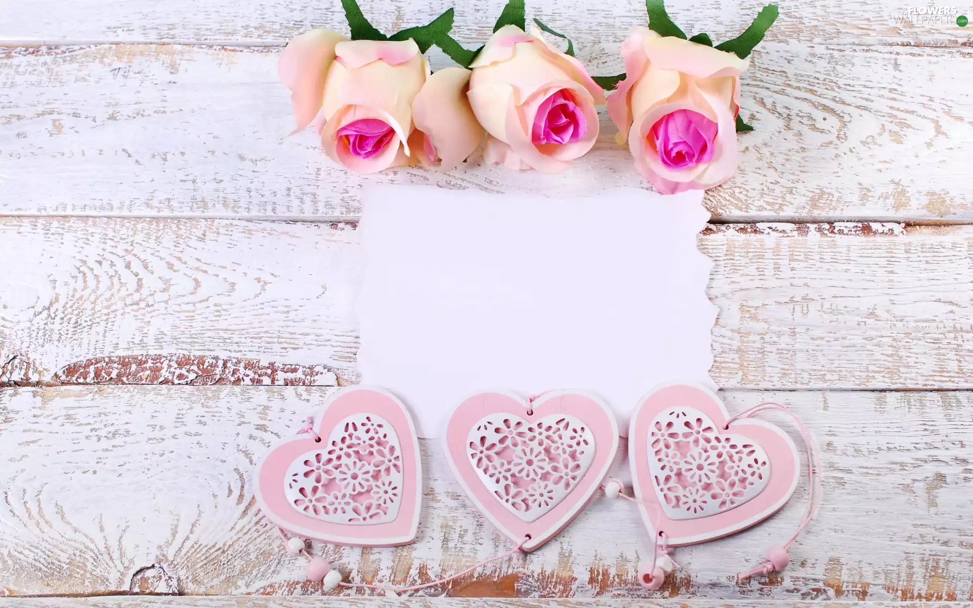 Love things, Three, card, roses, Flowers, hearts, boarding