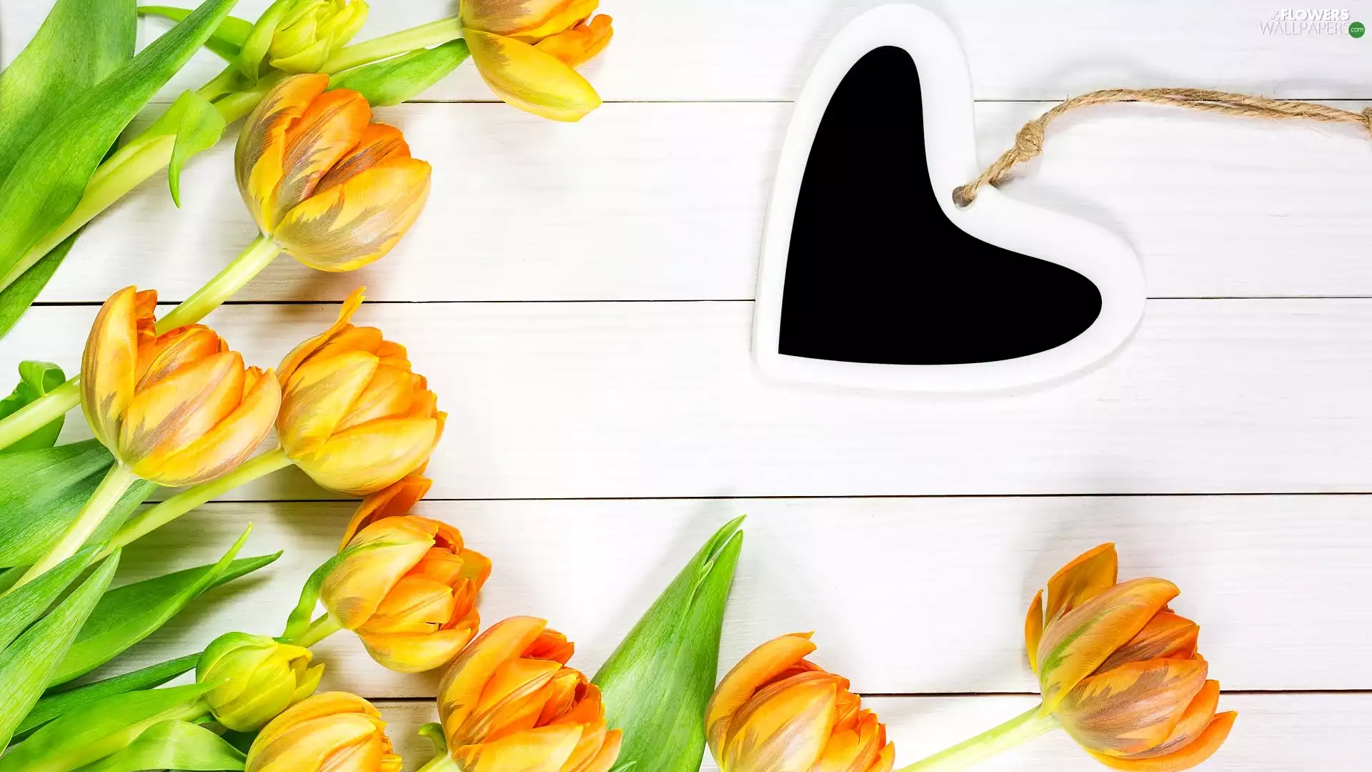 Heart, Orange, Pendant, boarding, twine, Tulips