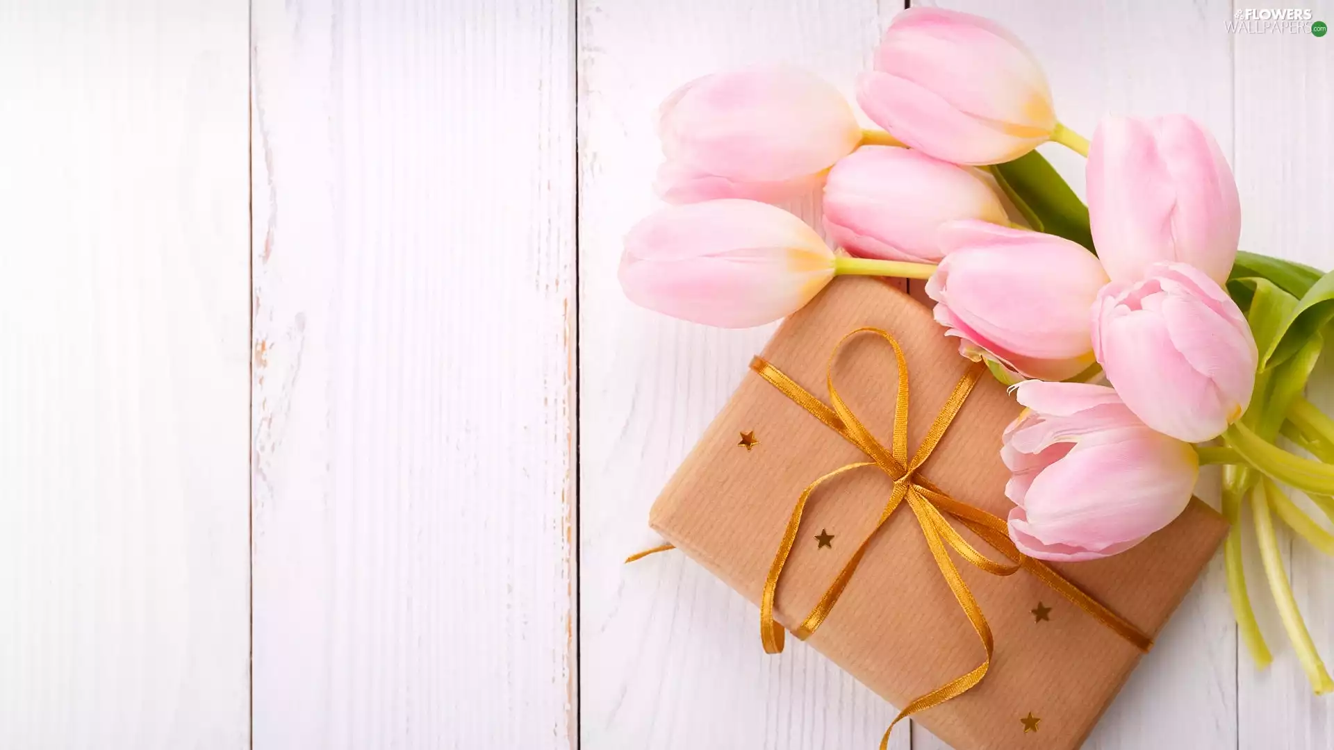 Present, boarding, Tulips, bouquet, Pink