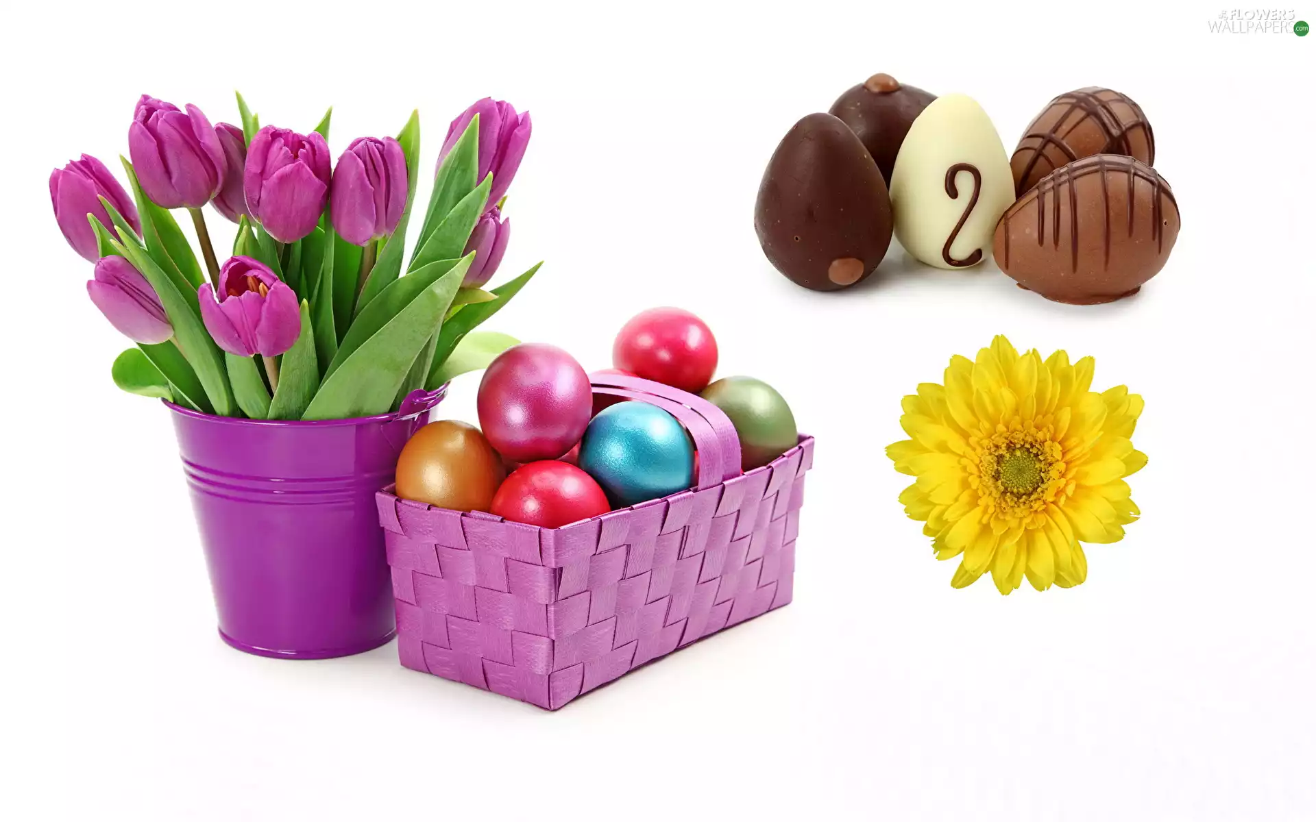Tulips, composition, chocolate, bouquet, Easter, eggs, eggs