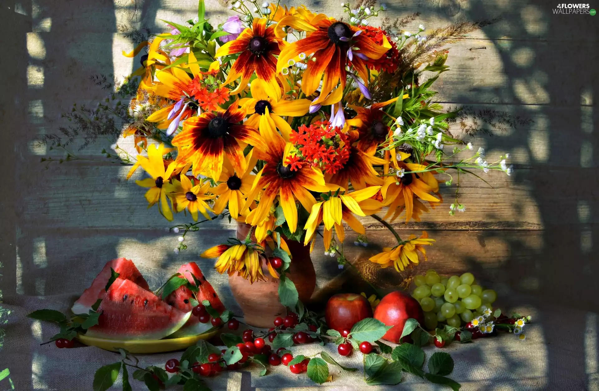 Rudbeckia, watermelon, grape, Bouquet of Flowers
