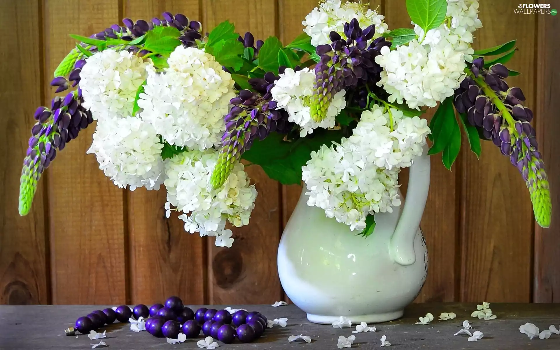 Flowers, Viburnum, lupine, bouquet