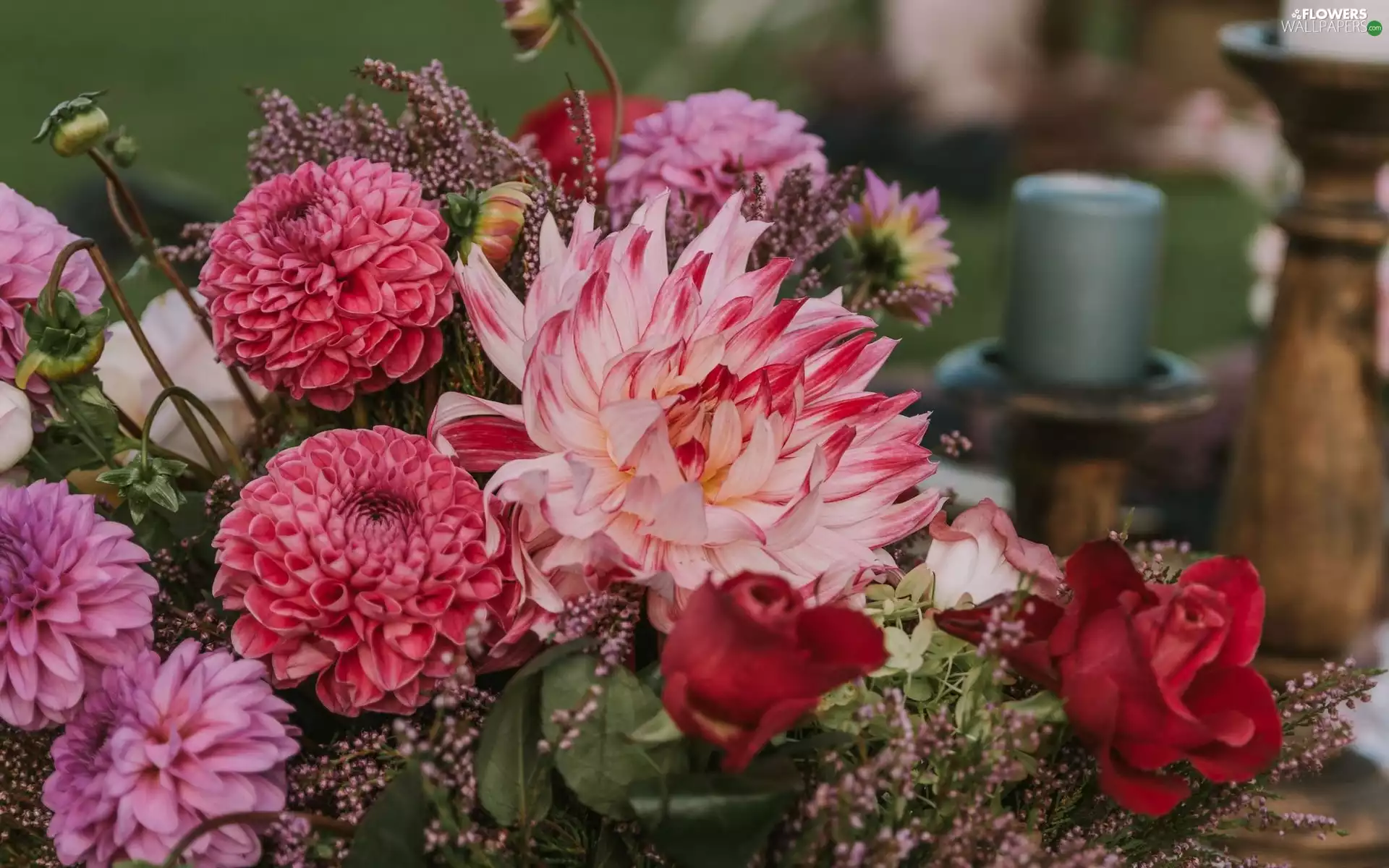 Flowers, dahlias, roses, bouquet